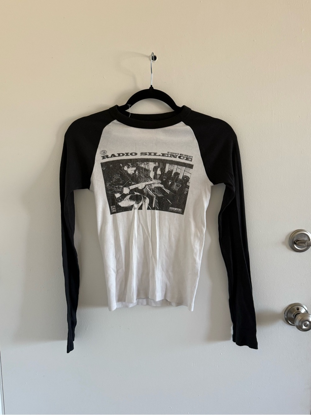 Brandy Melville Black & White Raglan 'Radio Silence' Long Sleeve Tee